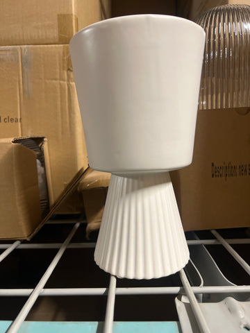 White ceramic urn tall vase striped trumpet 8.5” (S)