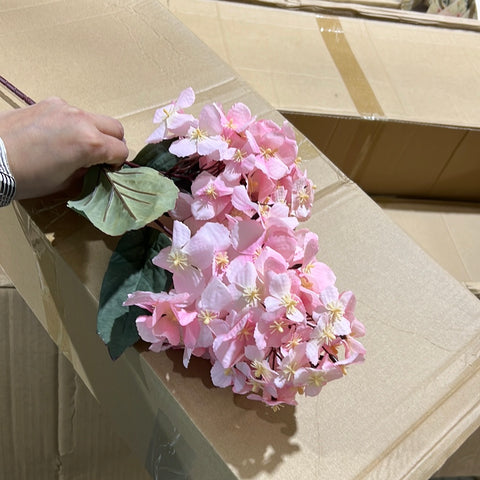 New 2 head panicle/cone Hydrangea Single Stem Spray Pink