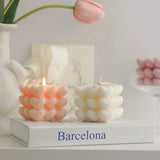 Pink peonies flower White cube candle 3x3 gift scented favor