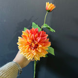 New Orange Dahlia spray(1 head and 1 bud )