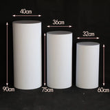 White set of 3 metal stand Pillar plinth round with ripple striped