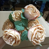 Artificial Rose 9 Head Bunch Coffee GEM