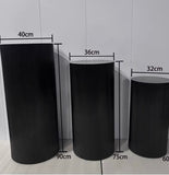 White set of 3 metal stand Pillar plinth round with ripple striped