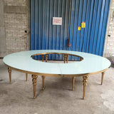 S shaped table metal