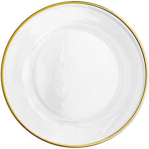13” Clear acrylic Charger Plate gold thin rim
