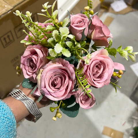 Mini Lyon Pink rose bunch with filler Artificial Flower