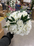 Artificial Flower Rose Hydrangea Arrangement Cream white olive New forest theme small tabletop pixie