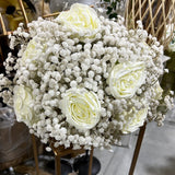 Artificial Flower Rose and Baby breath Arrangement Cream white