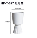 White ceramic urn tall vase striped trumpet 10” (L)