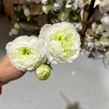 3 head Cream Single stem Ranunculus Puffy Spray