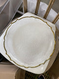 12.5" Clear flower Glass Charger clear with gold band opaque