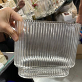 6.7” Thin Oval Vase Clear Glass with stripes ripple ribbed vertical line