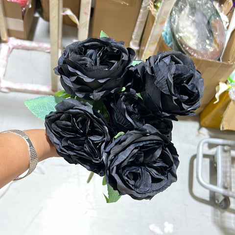 New Artificial Silk 6 head Black Austin Bunch