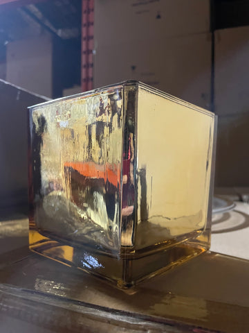 Gold Solid Wedding Centrepiece 5" Cube Square Glass Vases