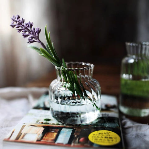 New 5.6” Small bud Glass Vase with ripple line striped