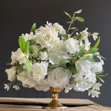 Tabletop Rose Hydrangea Arrangement white champagne 13.75”