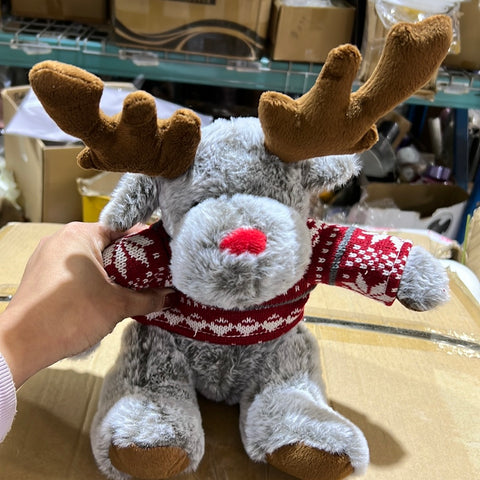 10” Christmas sweater Moose plush toy stuffed animal FY23060( Gray)