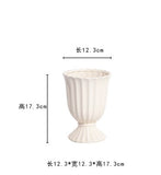 White ceramic urn tall vase striped bowl 24cm/9.5” L flora