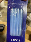 Pack of 12 light blue taper Candles wedding decor 10” long