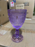 Light Purple Color Vintage sunflower drinking Glass 300ml crystal look(Goblet)amethyst lilac