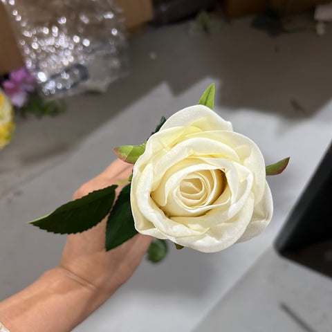 Flannelette velvety feel Cream white Single Stem Rose