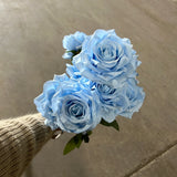 Artificial Flower Rose Bunch 9 head light blue