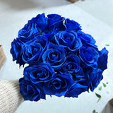 Artificial Flower Rose Bunch with leaf 18 head (Royal Blue)