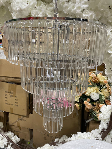 Silver Hanging Chandelier Decoration 29”H with 4 tier new 3017-4