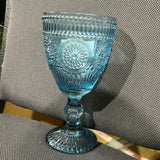 Blue Color Vintage sunflower drinking Glass 300ml crystal look