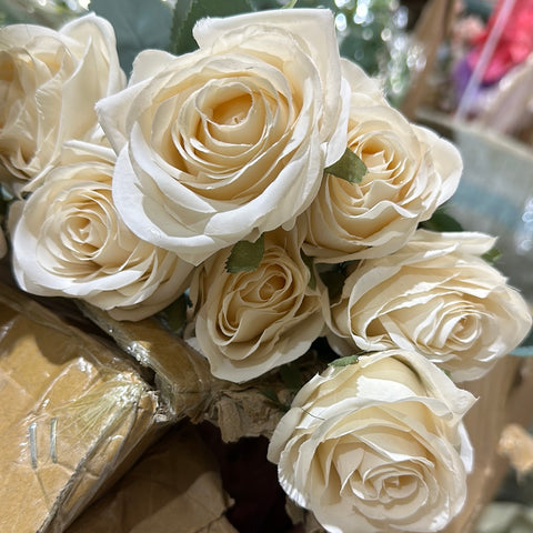 Natural cream (Ivory) Artificial Diamond Rose Bunch 10 head