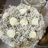 New big Artificial Flower Rose and Baby breath Arrangement Cream white