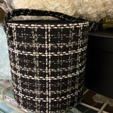 Cream and  Black Fabric covered cardboard Box round cylinder