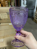 Light Purple Color Vintage sunflower drinking Glass 300ml crystal look(Goblet)amethyst lilac