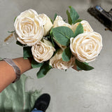 Artificial Rose 9 Head Bunch Cream GEM