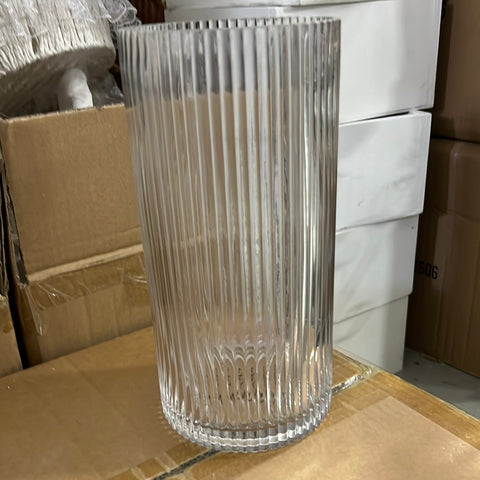 Striped Glass 4.7”x10”h Cylinder Vase
