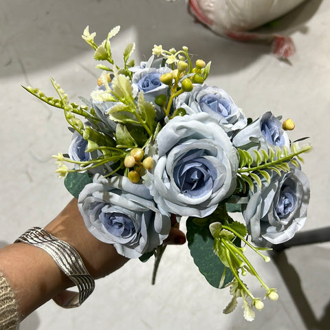 Mini Lyon Blue rose bunch with filler Artificial Flower