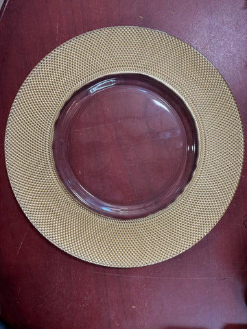 13" Glass Charger Plate gold bead band polka dot