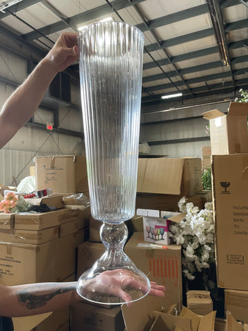 Wedding Centerpiece 26” Tall Crystal Vase striped beauty bespoke clear glass