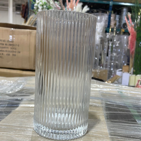 Striped Glass 4”x7.8”h Cylinder Vase ripple striped
