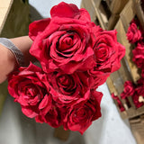 Artificial Flower Rose Bunch 9 head Red