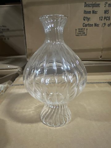 Ribbed scallop bud Vase 5” tall Round ball ripple vase striped