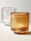 New 3" *3.5" Striped CANDLEHOLDER Thick GLASS VASE H8.5 clear