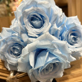 Artificial Flower Rose Bunch 9 head light blue