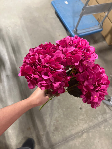 Artificial Flower Hot Pink Fairy Hydrangea Bunch 5 head