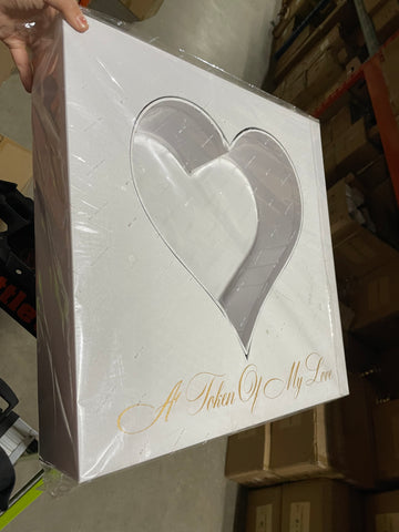 Big white square cardboard box with heart in the middle clearance