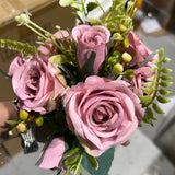 Mini Lyon Pink rose bunch with filler Artificial Flower