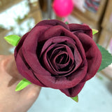 Flannelette velvety feel Burgundy Single Stem Rose