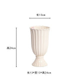 White ceramic urn tall vase striped bowl 24cm/9.5” L flora