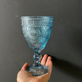 Blue Color Vintage sunflower drinking Glass 300ml crystal look