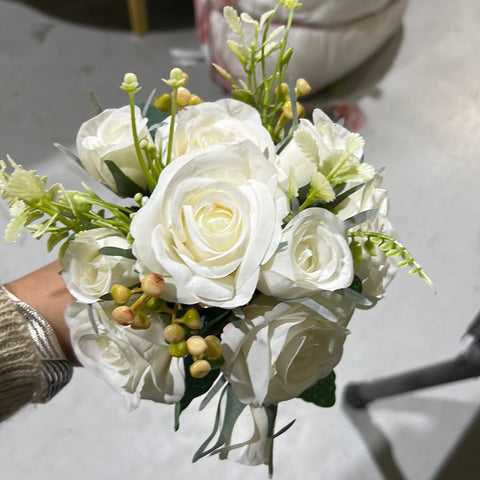 Mini Lyon White rose bunch with filler Artificial Flower